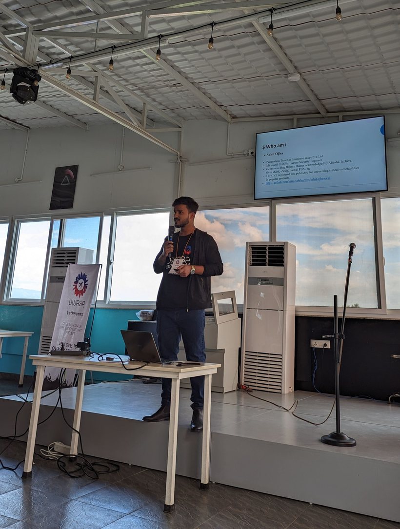 Sahil Ojha speaking about Azure Cloud Security at the OWASP Kathmandu event